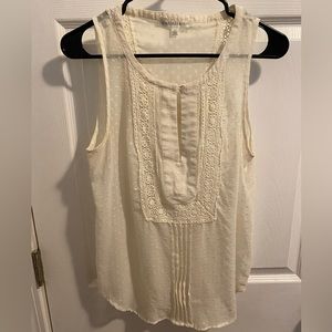 Semi-sheer cream blouse with lace detailing